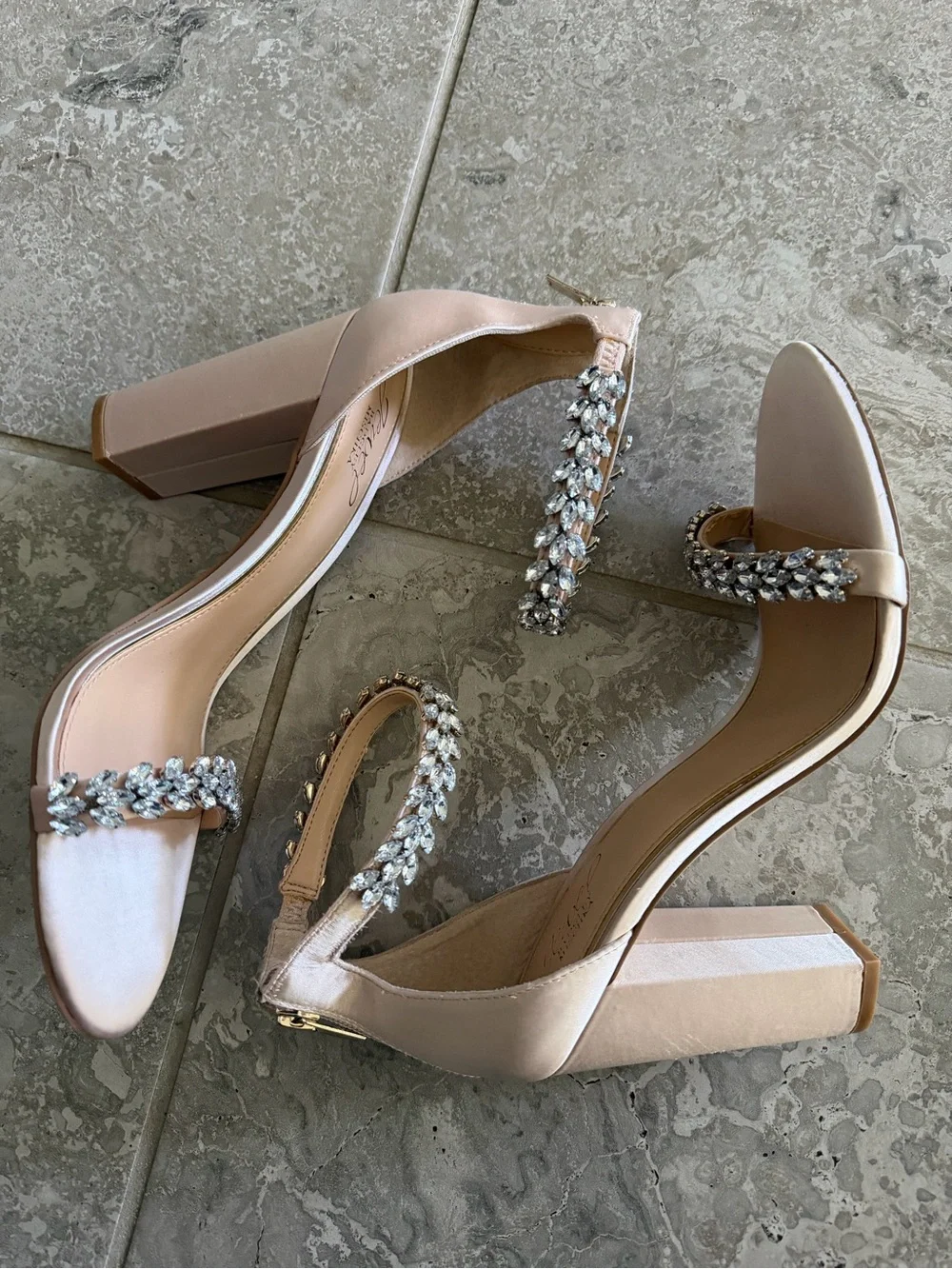 Jewel Badgley Mischka Mayra Block Heel Evening Embellished Sandals, Size 11, NEW